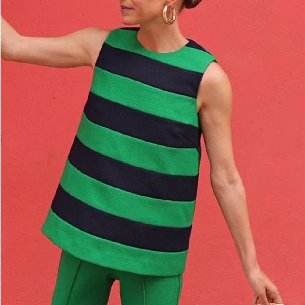 Tuckernuck x Atlantic Pacific Green & Navy Blue Striped Sleeveless Top Size M